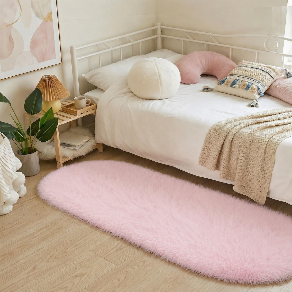 Baby Pink Fluffy Area Rug, Soft Washable, 2x5 Ft for Bedside