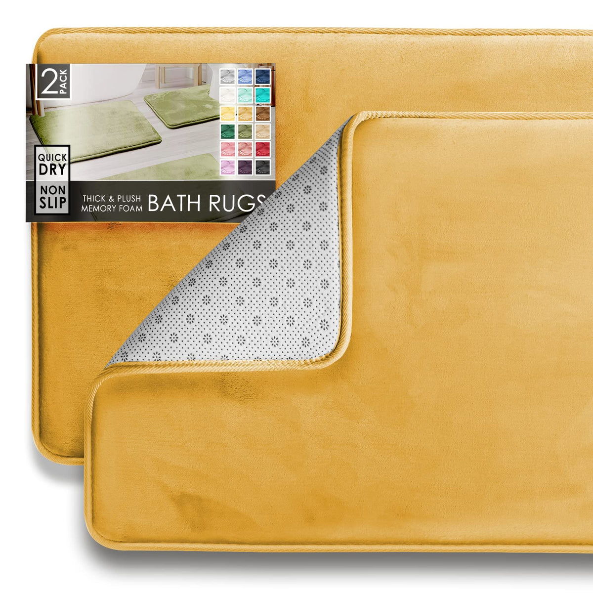 Clara Clark 3 Piece Bathroom Rugs Bath Mat Set, Velvet Memory Foam Bath Mats for Bathroom - Non-Slip, PVC Backing Bath Rugs, Washable - Dries Quickly, Grey