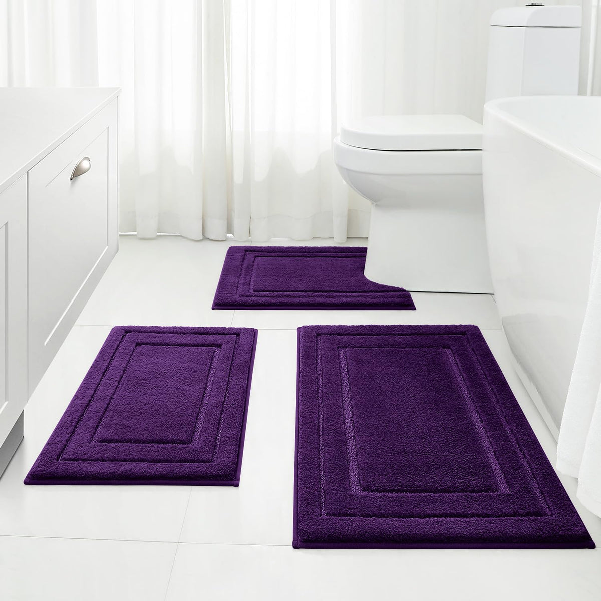 HOMEIDEAS Black Bathroom Rugs Set of 3, Non Slip Bath Mats