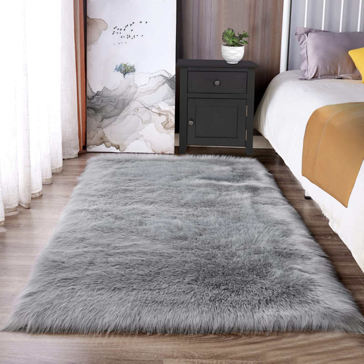 Latepis White Sheepskin Rug 2x3 Faux Fur Sheepskin Rug for Living Room Fluffy Washable Rugs for Bedroom Luxury Room Decor Furry Rugs Rectangle