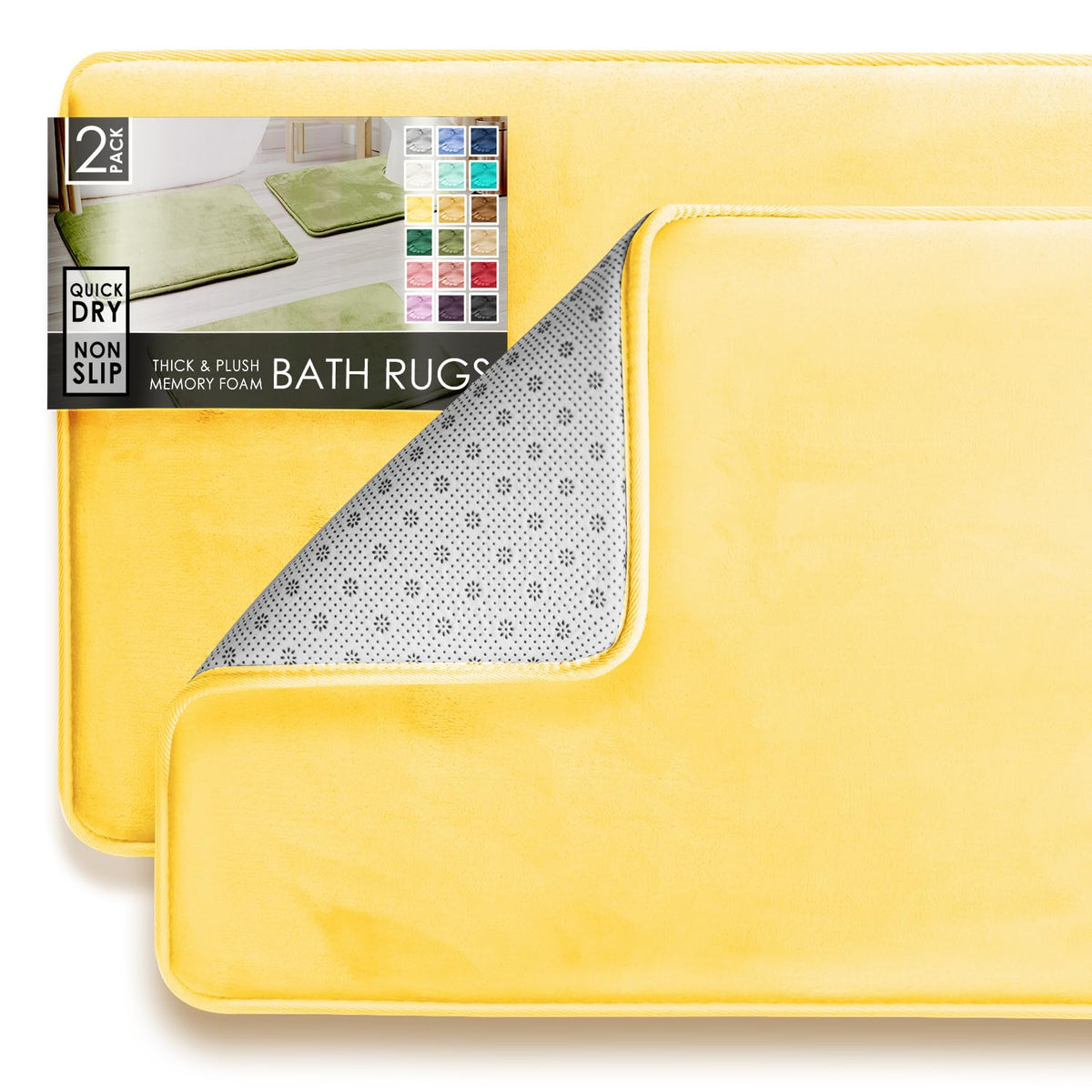 Clara Clark 3 Piece Bathroom Rugs Bath Mat Set, Velvet Memory Foam Bath Mats for Bathroom - Non-Slip, PVC Backing Bath Rugs, Washable - Dries Quickly, Grey
