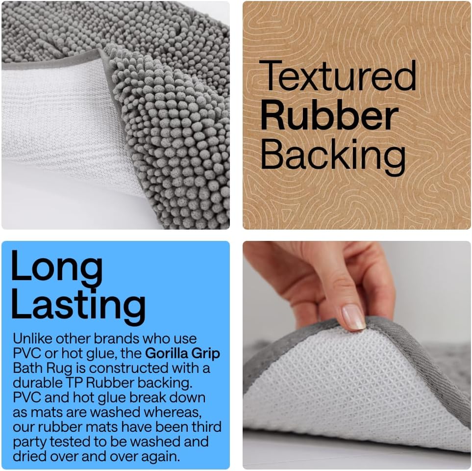 GORILLA GRIP Bathroom Area Rug Sets 2 Piece, Soft Chenille, 30x20 Grey