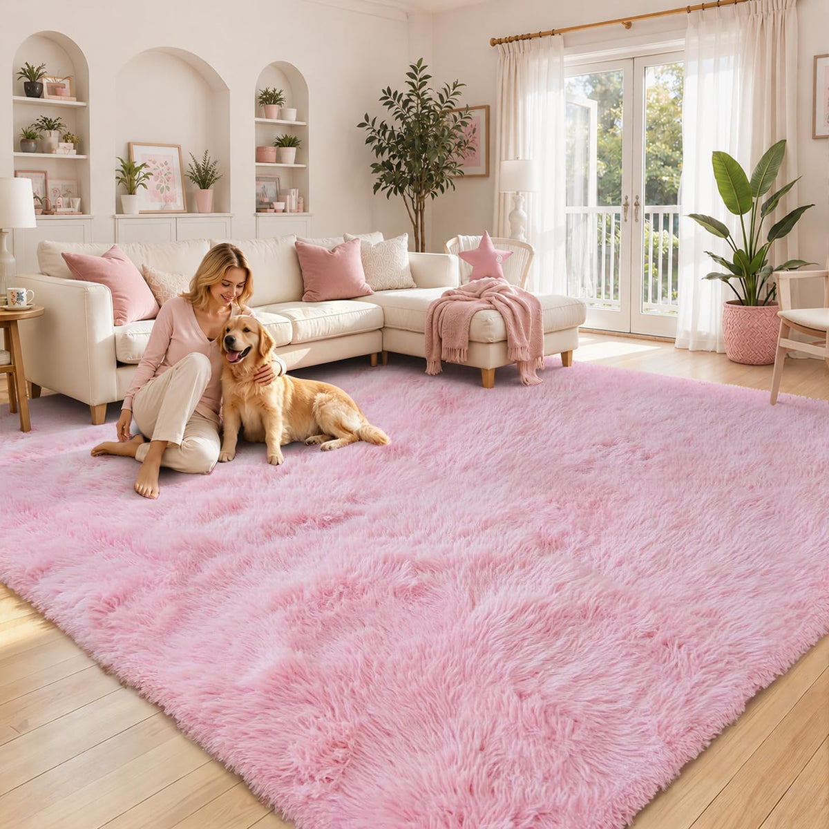 Small Shag Area Rug for Bedroom, 2x3 Cream Soft Plush Carpet