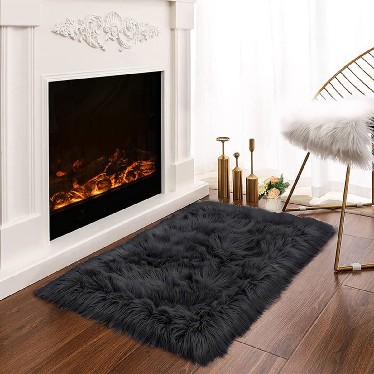 Latepis White Sheepskin Rug 2x3 Faux Fur Sheepskin Rug for Living Room Fluffy Washable Rugs for Bedroom Luxury Room Decor Furry Rugs Rectangle