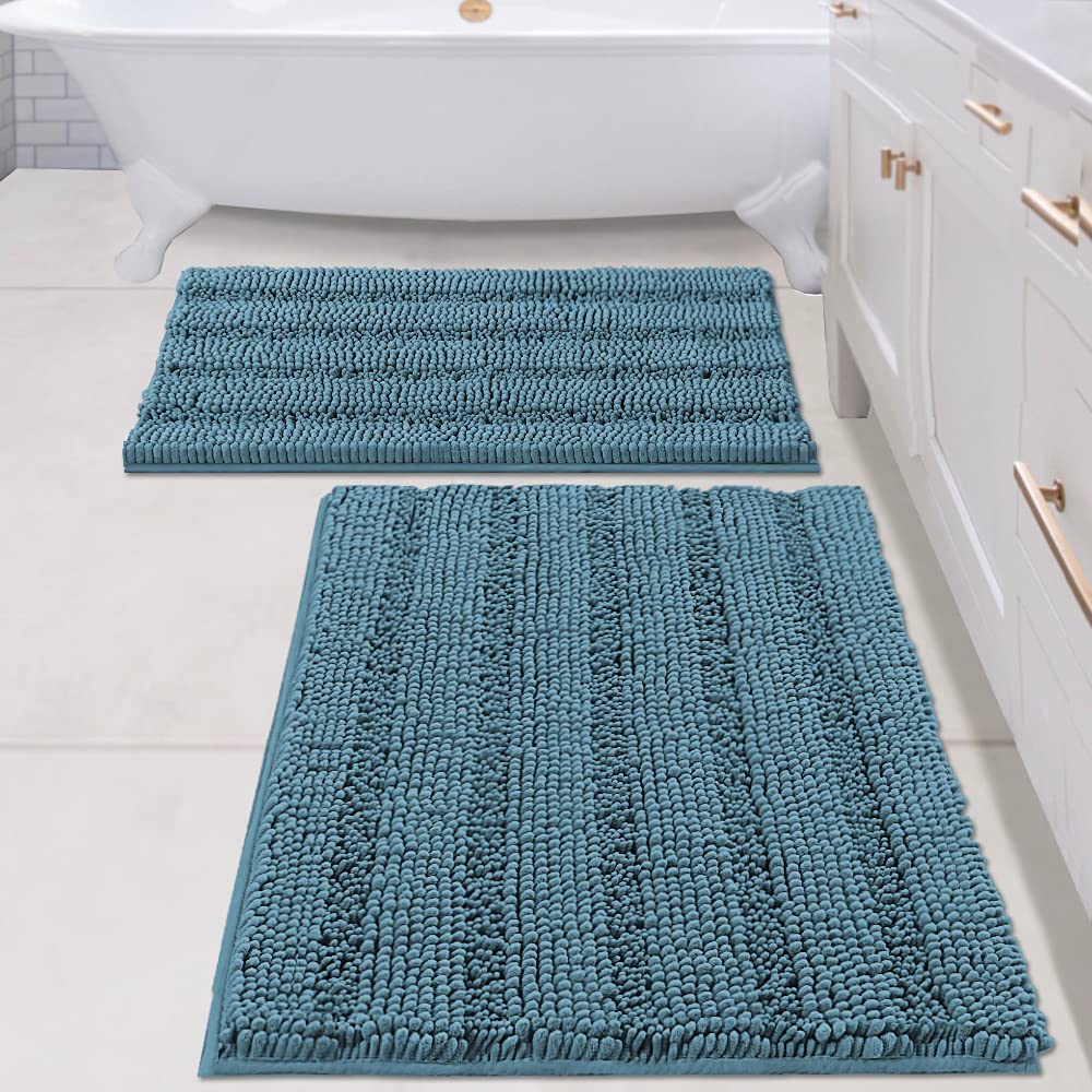 H.VERSAILTEX Bathroom Rugs Bath Rug Set 2 Piece Bathroom Contour Rug Toilet Mat Sets Non Slip Contour Bath Rug Ultra Thick Water Absorbent Striped Bath Mats Washable(47" x 17" Plus 20" x 20" U, Cream)