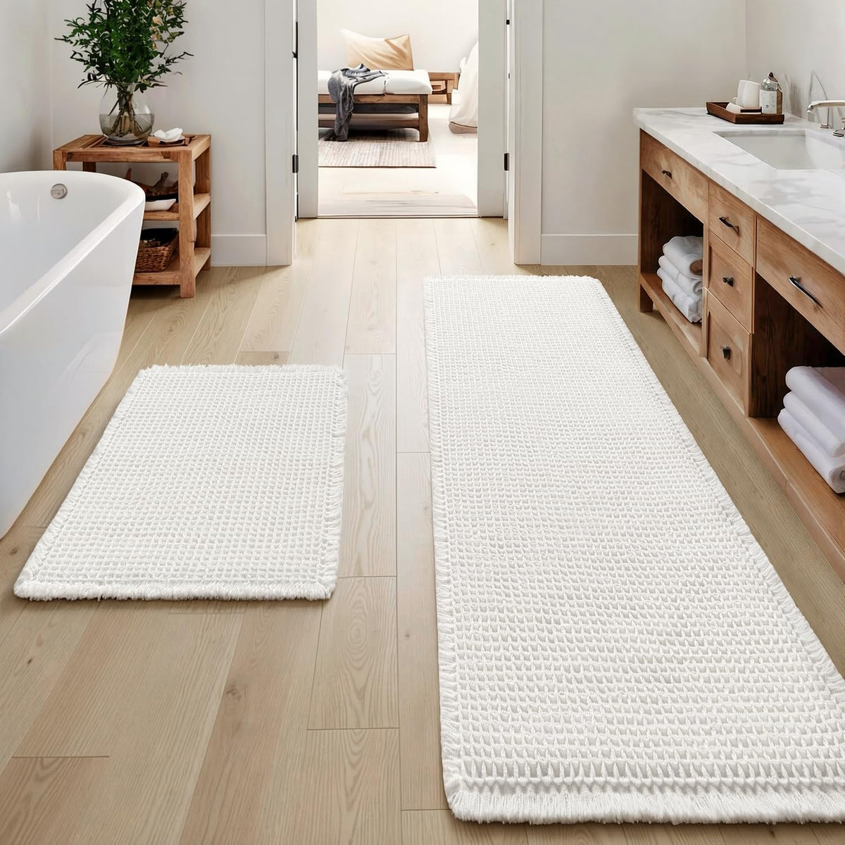 MIULEE Set of 2 Waffle Bathroom Rugs Boho Bath Mat Brown 18x30 Inch