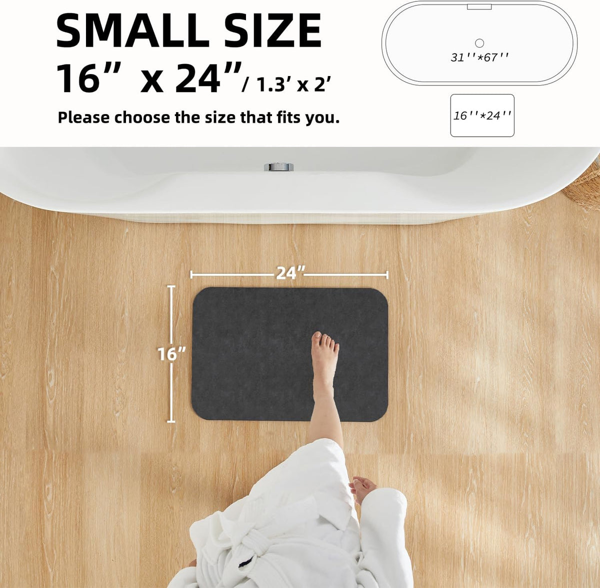 TYUU Thin Bath Mat, Small Bathroom Rugs Non Slip Washable, 16x24 Dark Grey