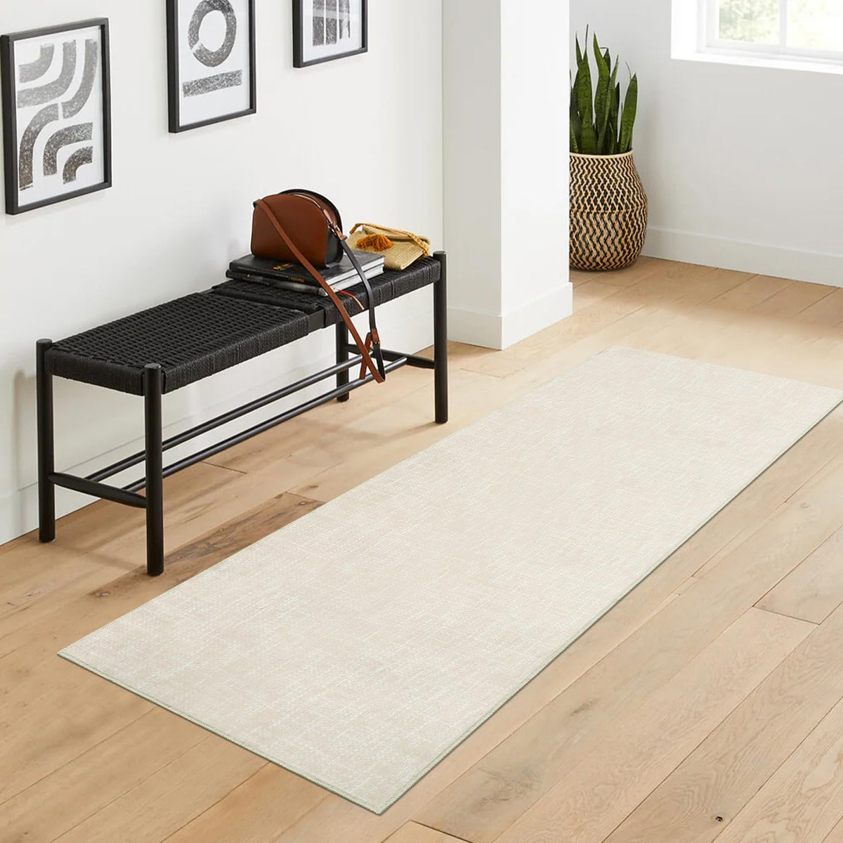 RUGSREAL Small Area Rug 2x3 Entryway Mat with Rubber Backing Stain Resistant Throw Carpet Modern Solid Color Bath Mat Contempowary Washable Rug for Living Room Bedroom Dining Room Kitchen, Beige 2x3