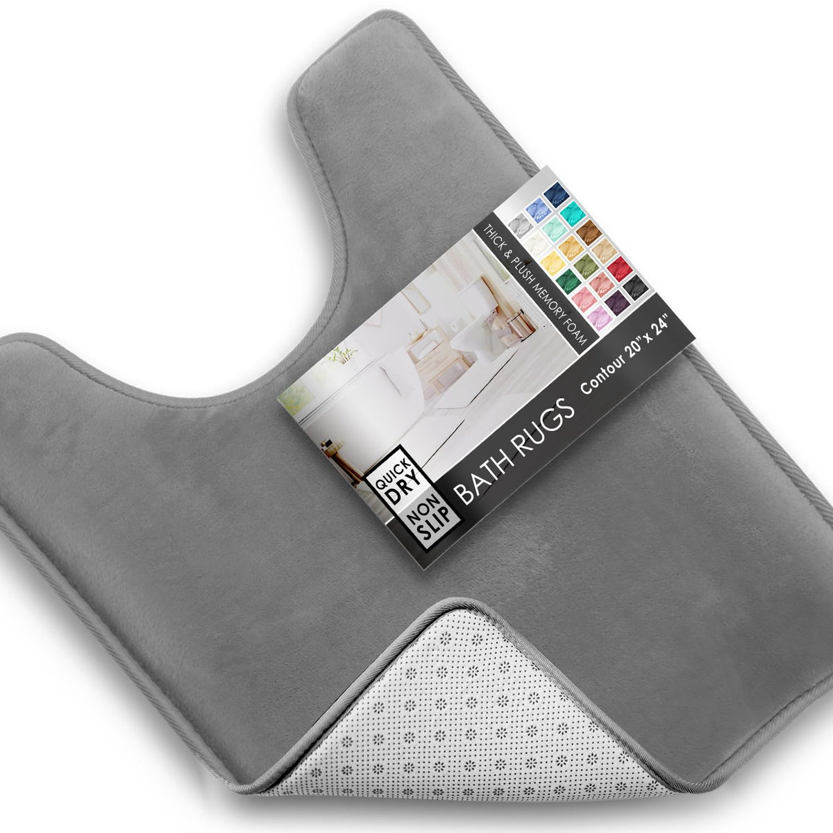 Clara Clark 3 Piece Bathroom Rugs Bath Mat Set, Velvet Memory Foam Bath Mats for Bathroom - Non-Slip, PVC Backing Bath Rugs, Washable - Dries Quickly, Grey