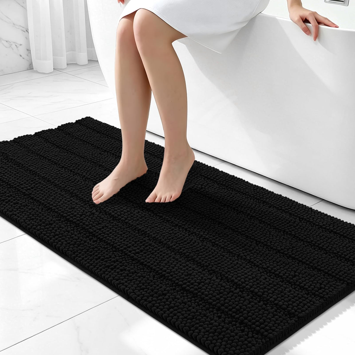 Bcoimo Small Bath Rug Mat,24x17 Chenille Non Slip Gray Bathroom Shower Mat
