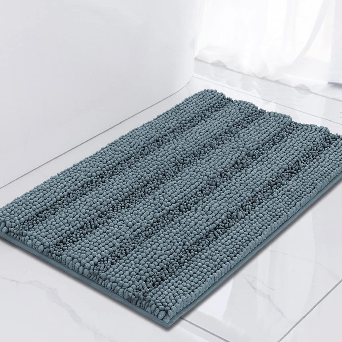 Turquoize Bathroom Runner Rug 17"x47", Soft Absorbent Chenille Bath Rug