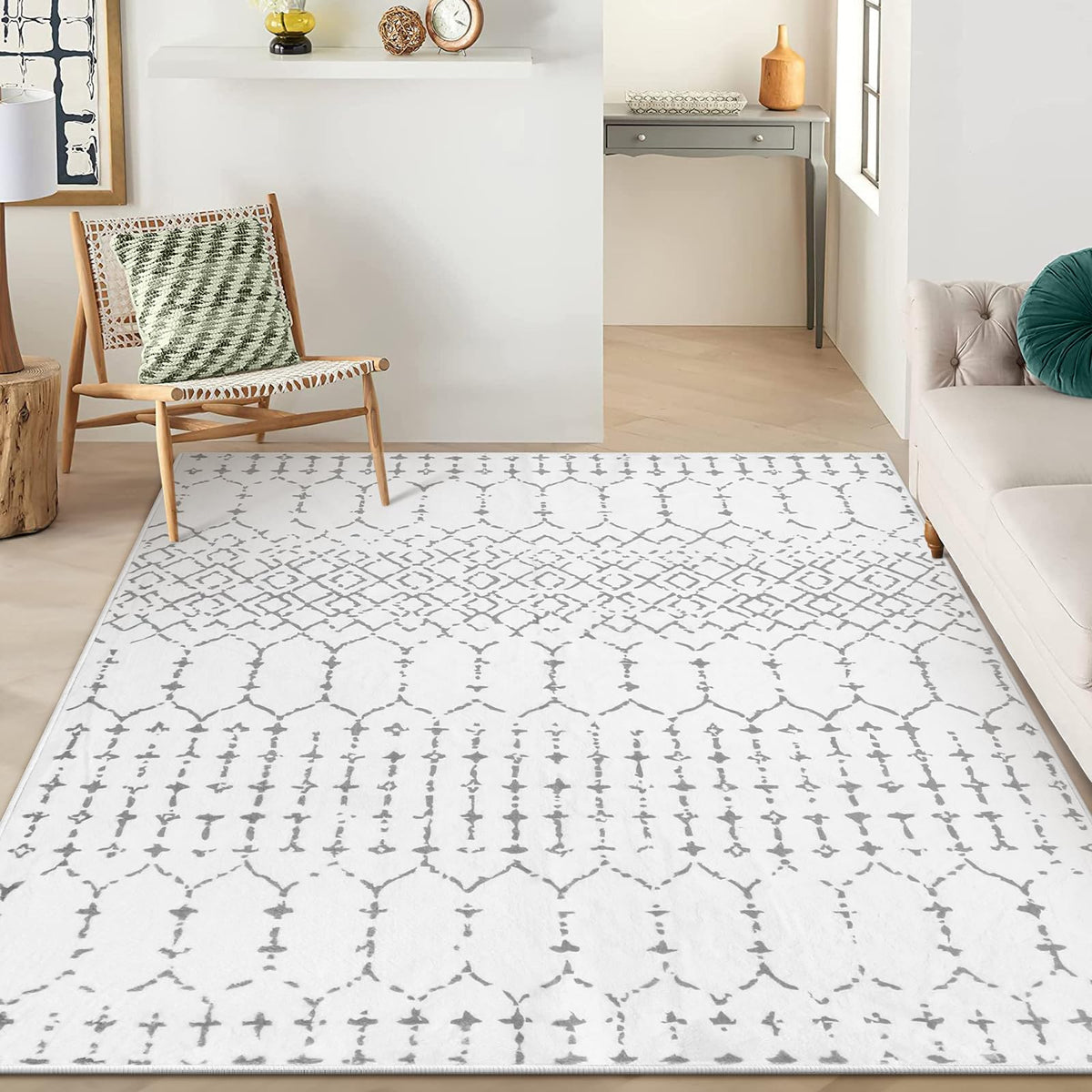 Lahome Moroccan Indoor Rugs for Entryway 2x3 Area Rug Non-Slip Backing Washable Inside Door Mats Low-Profile Throw Soft Rugs for Bathroom, Geometric Print Distressed Blue Rug for Kitchen Bedside Hana