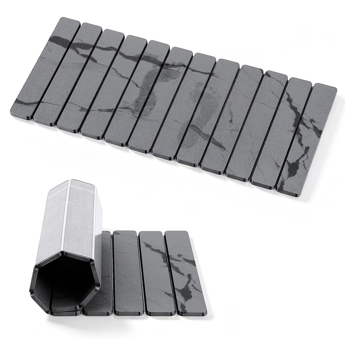 Foldable Stone Bath Mat, Non Slip Large Diatomaceous Shower Mat, Super Absorbent Quick Drying Stone Mat for Bathroom Kitchen Floor Counter Sink ,Easy to Clean & Store (Dark Gray 24"×16")