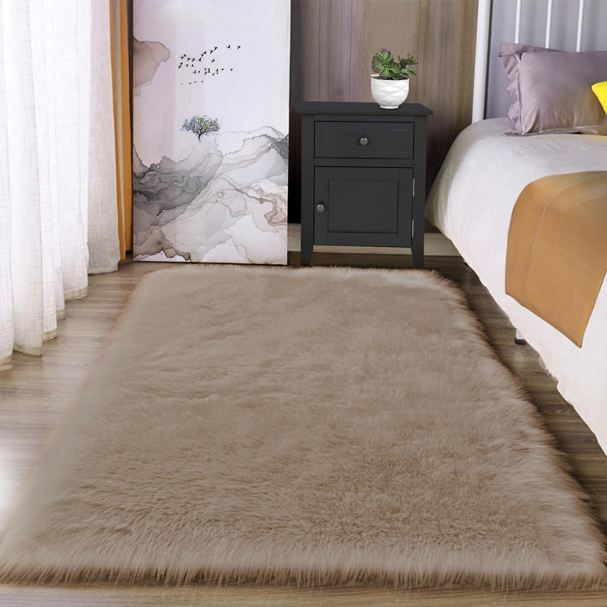 Latepis White Sheepskin Rug 2x3 Faux Fur Sheepskin Rug for Living Room Fluffy Washable Rugs for Bedroom Luxury Room Decor Furry Rugs Rectangle