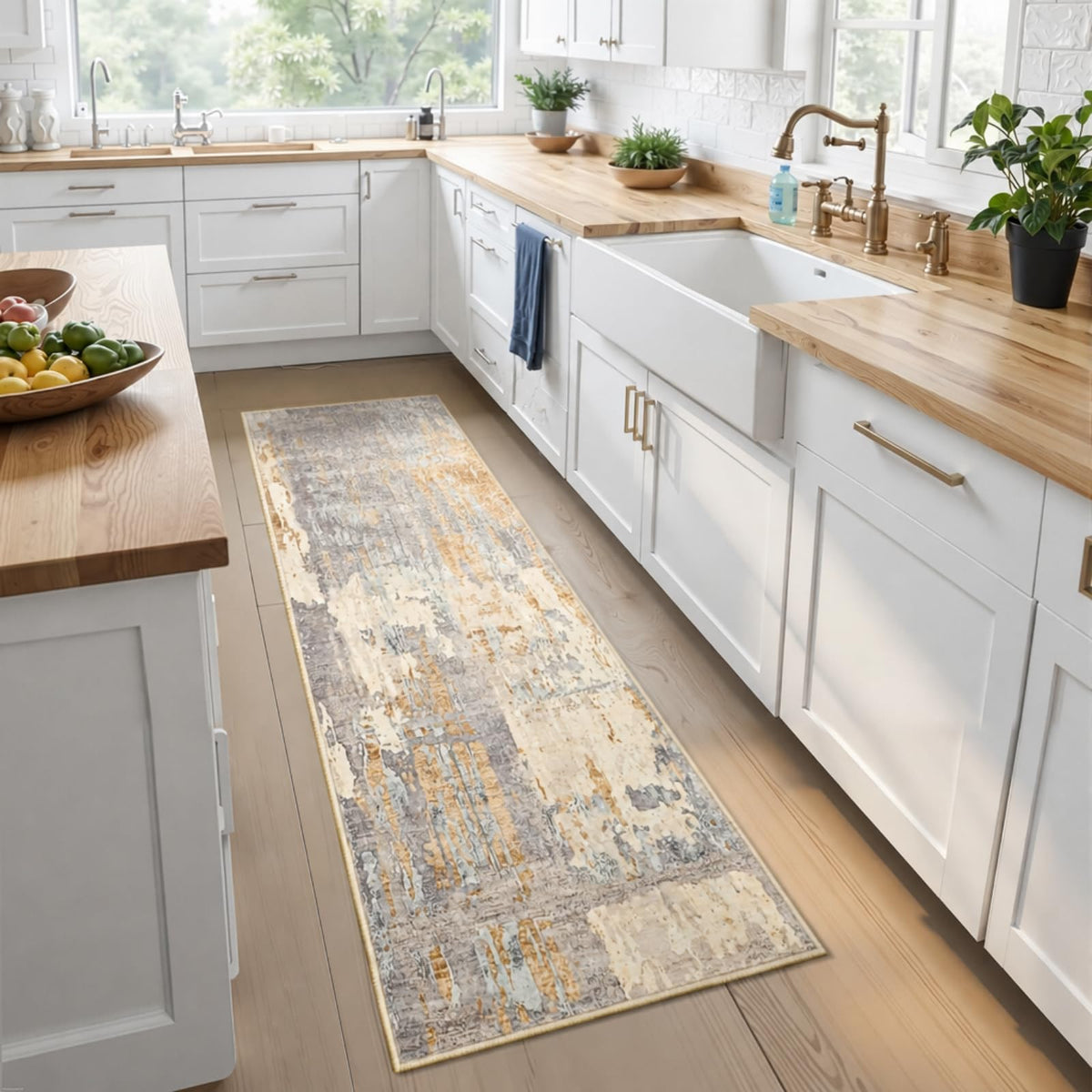 Toneed Washable 2x6 Non-Slip Runner Rug for Hallway Kitchen, Grey