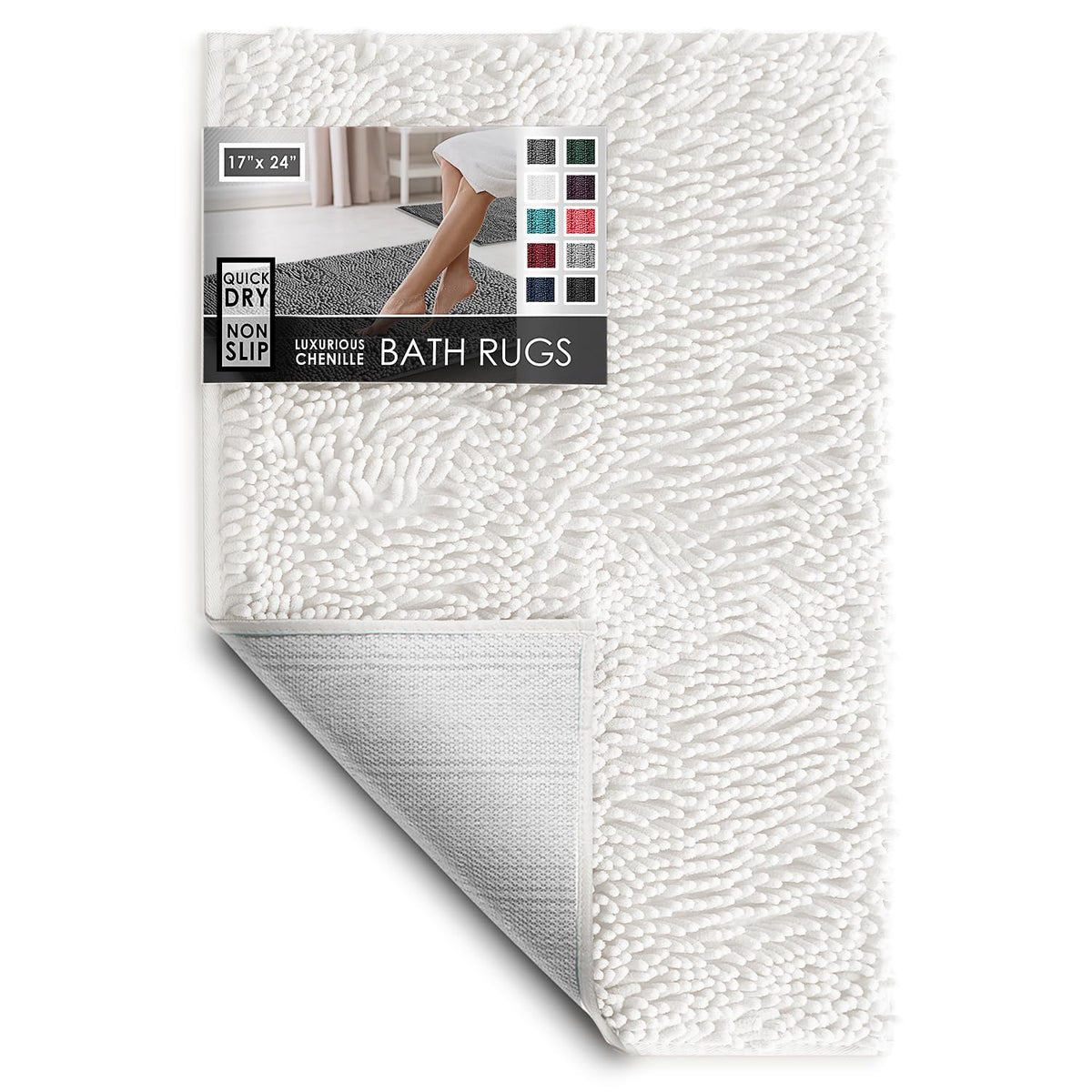 Hearth & Harbor Bathroom Rugs, Chenille Bath Mat - Machine Washable Bath Mats for Bathroom Non-Slip Backing Rubber, Quick Dry Bathroom Mat, 17 x 24 + 20 x 32 - Hunter Green