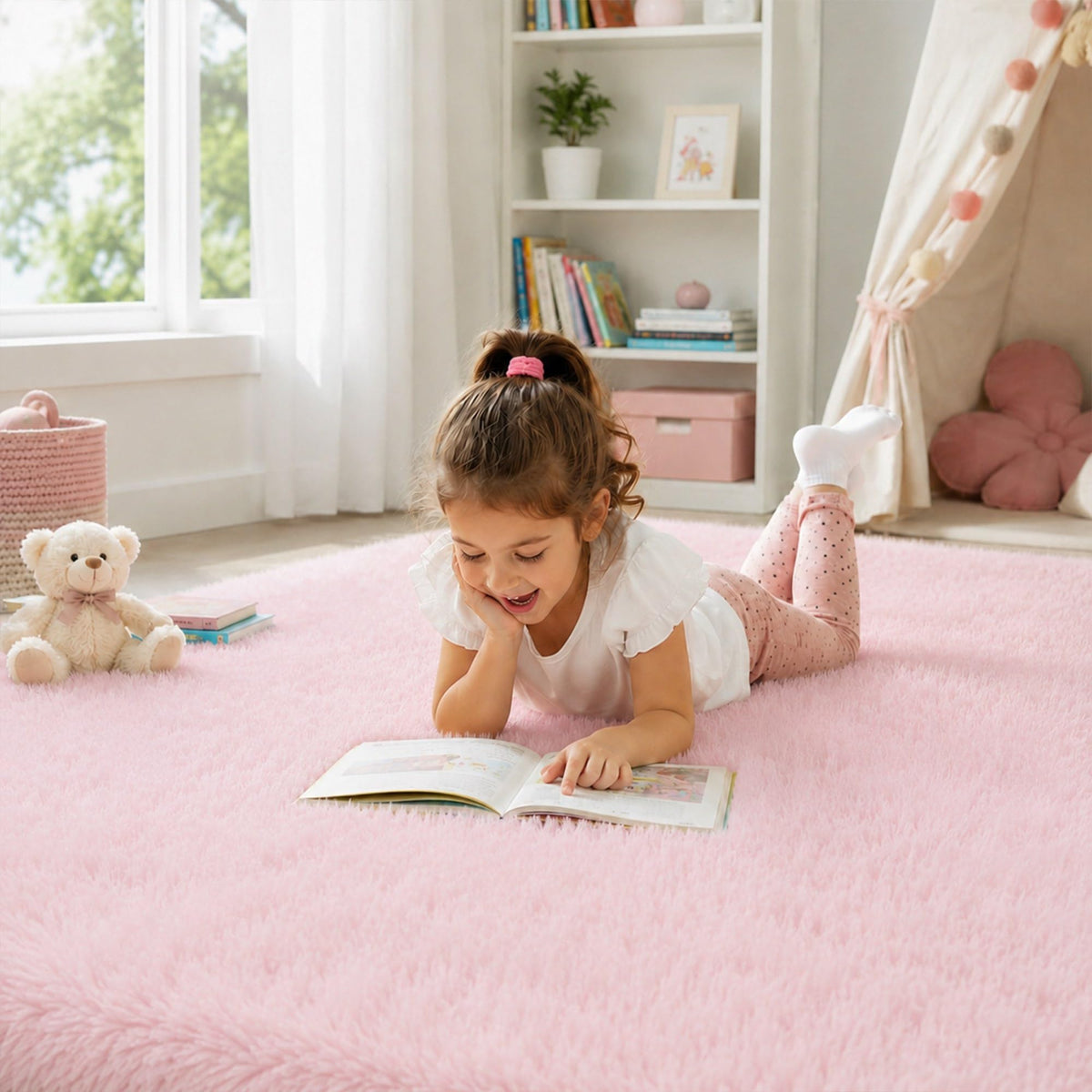 Baby Pink Fluffy Area Rug, Soft Washable, 2x5 Ft for Bedside