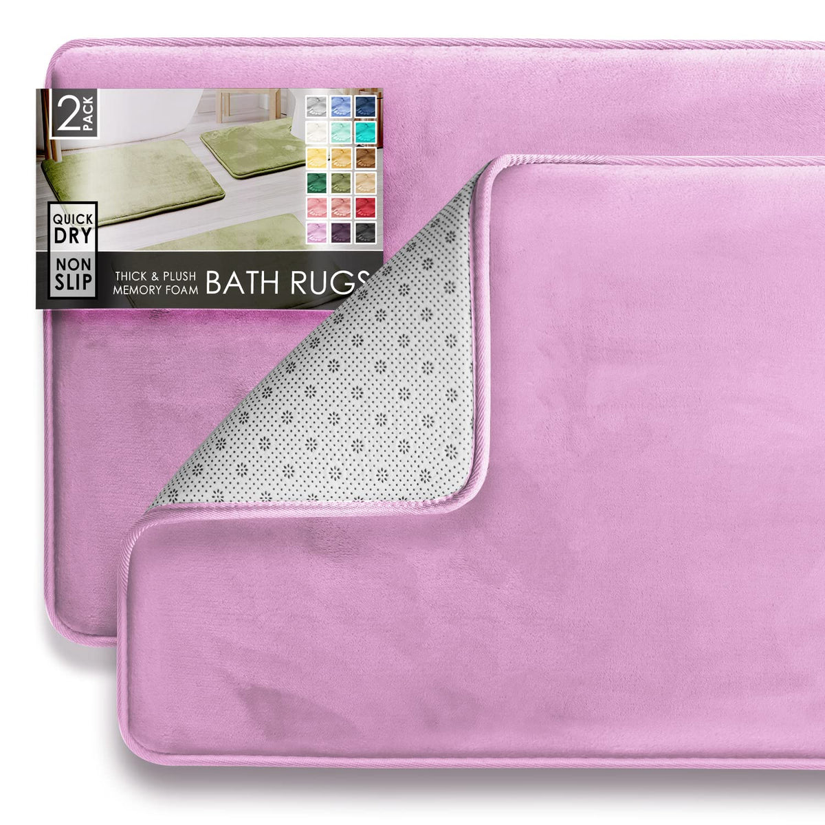 Clara Clark 3 Piece Bathroom Rugs Bath Mat Set, Velvet Memory Foam Bath Mats for Bathroom - Non-Slip, PVC Backing Bath Rugs, Washable - Dries Quickly, Grey