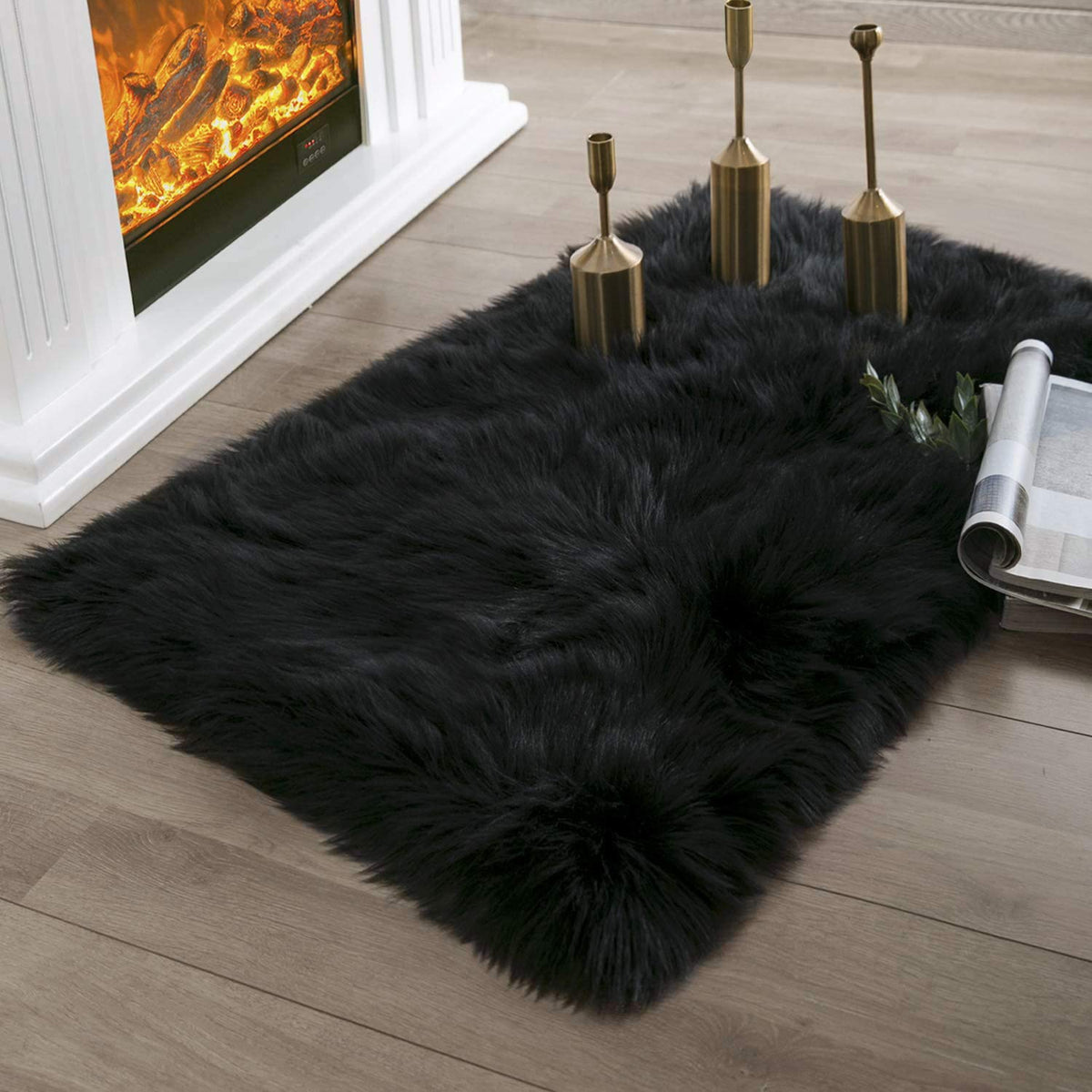 Ashler Faux Fur Rug, White, 2x3 Ft, Machine Washable
