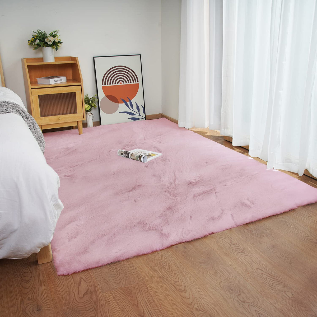 Ghouse Soft Faux Sheepskin Fur Rug 2x4 Black Fluffy Bedside Rugs Plush Rug Shag Nursery Carpet Area Rugs for Living Room Bedroom Playing Room Decor