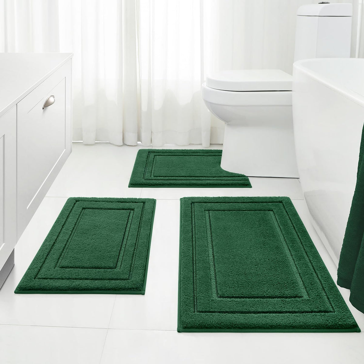 HOMEIDEAS Black Bathroom Rugs Set of 3, Non Slip Bath Mats