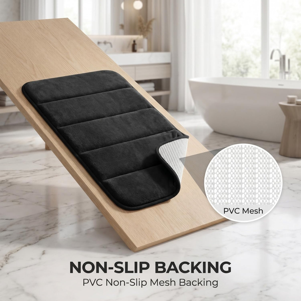 Bathroom Rugs Set 3 Piece, Memory Foam Bath Rugs, Non Slip Washable Bathroom Rug Set, Extra Soft Absorbent Bath Mats with U-Shaped Toilet Rug, Black