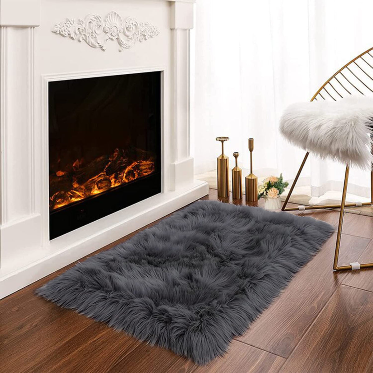 Latepis White Sheepskin Rug 2x3 Faux Fur Sheepskin Rug for Living Room Fluffy Washable Rugs for Bedroom Luxury Room Decor Furry Rugs Rectangle