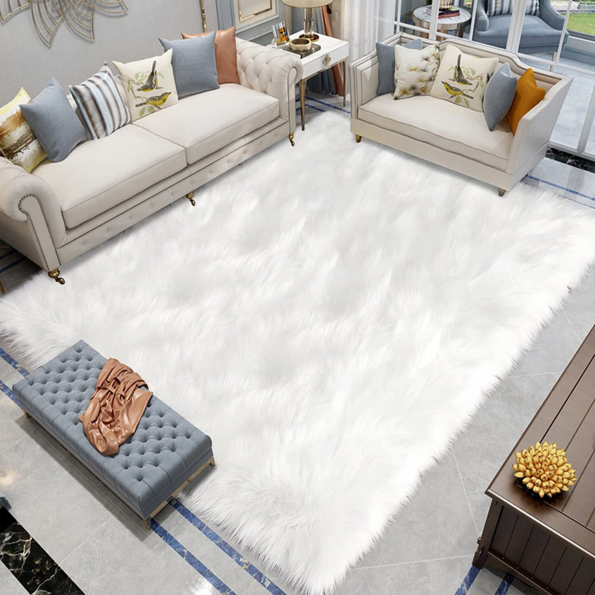 Latepis White Sheepskin Rug 2x3 Faux Fur Sheepskin Rug for Living Room Fluffy Washable Rugs for Bedroom Luxury Room Decor Furry Rugs Rectangle