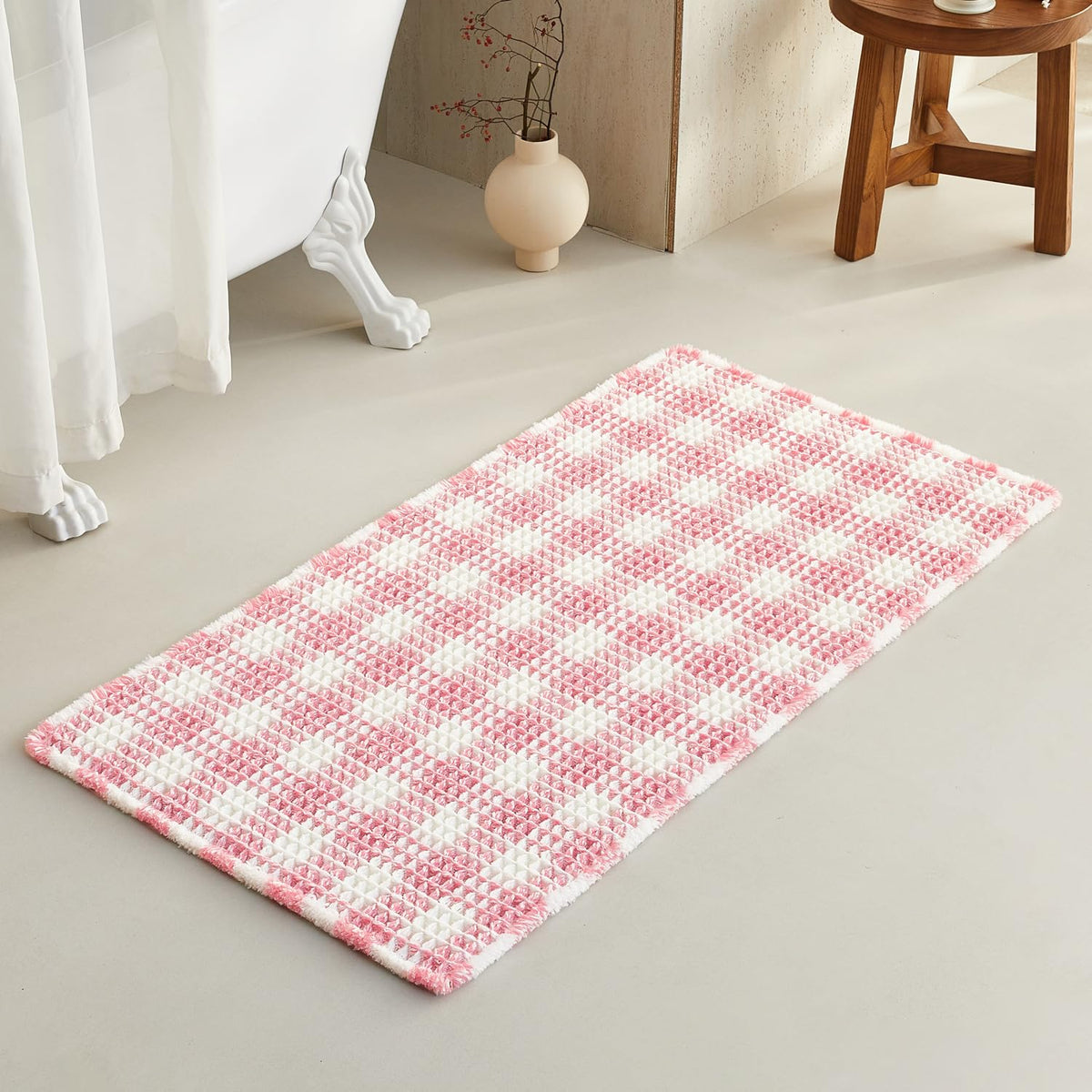 TYUU Waffle Bath Mat, Boho Bathroom Rugs Non Slip Washable, 30x20 Khaki