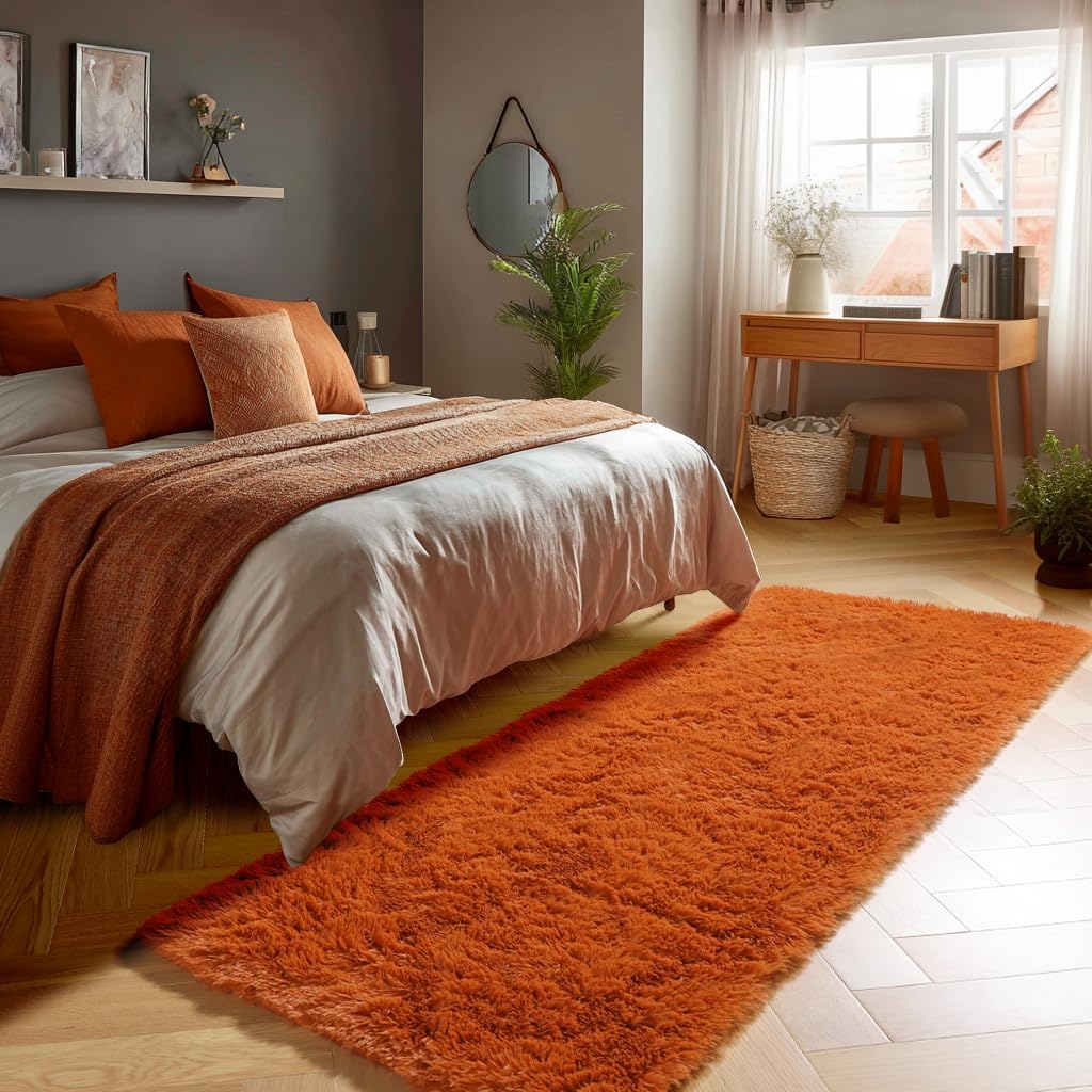 Amdrebio Burnt Orange Fall Shag Runner Area Rug 2x6 for Bedroom Living Room