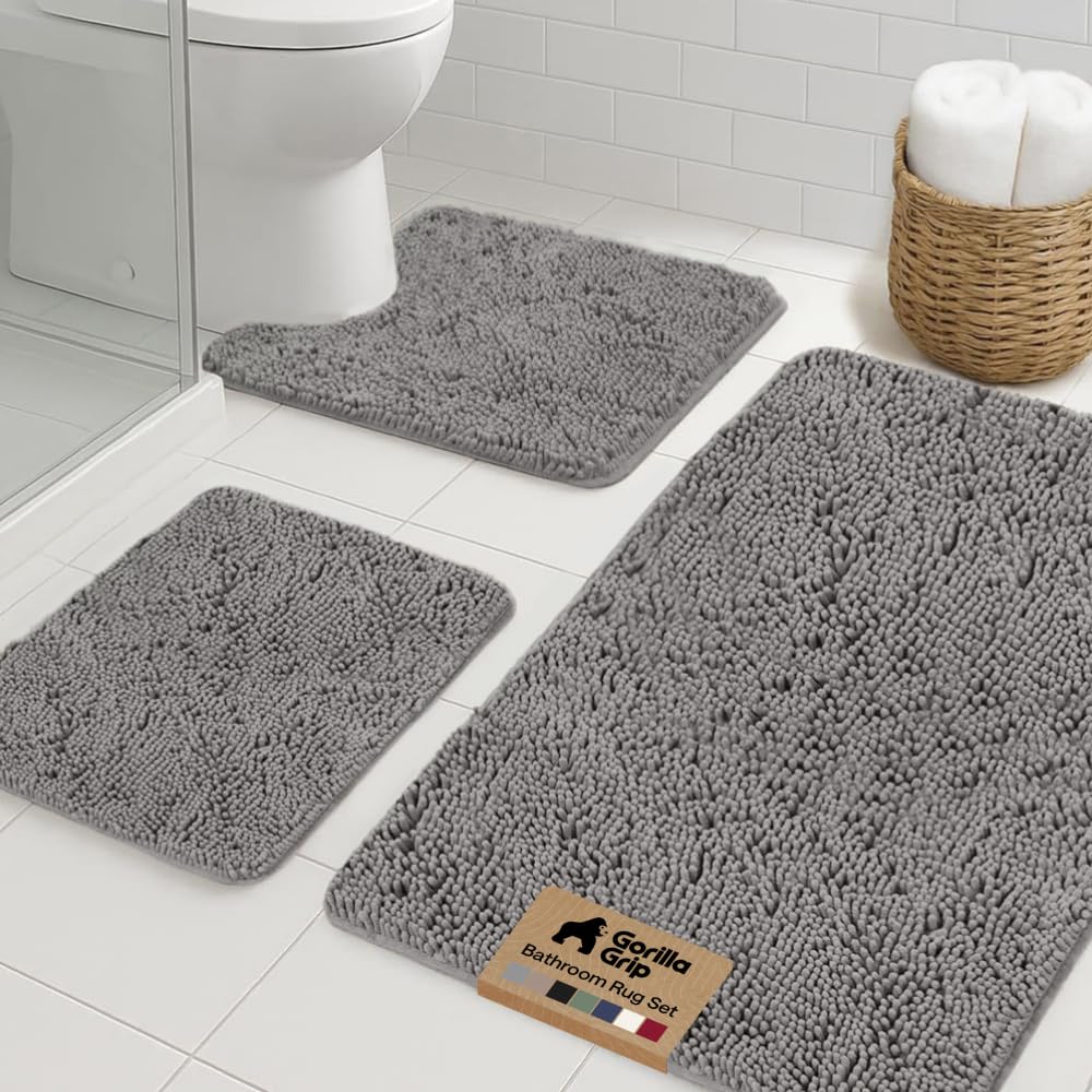 GORILLA GRIP Bathroom Area Rug Sets 2 Piece, Soft Chenille, 30x20 Grey