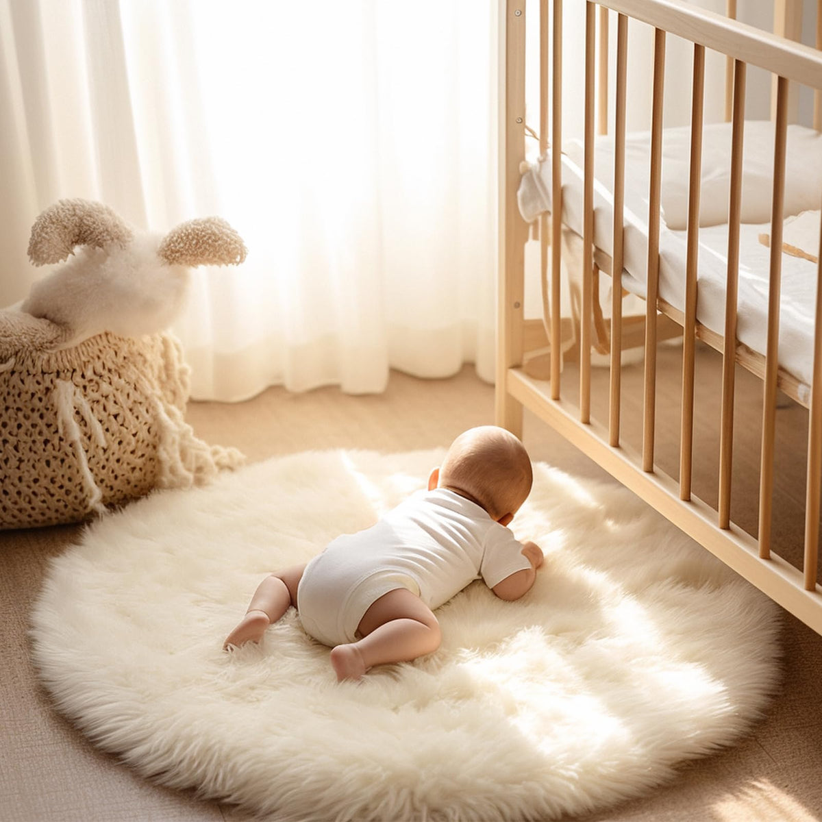 Ashler Faux Fur Rug, White, 2x3 Ft, Machine Washable