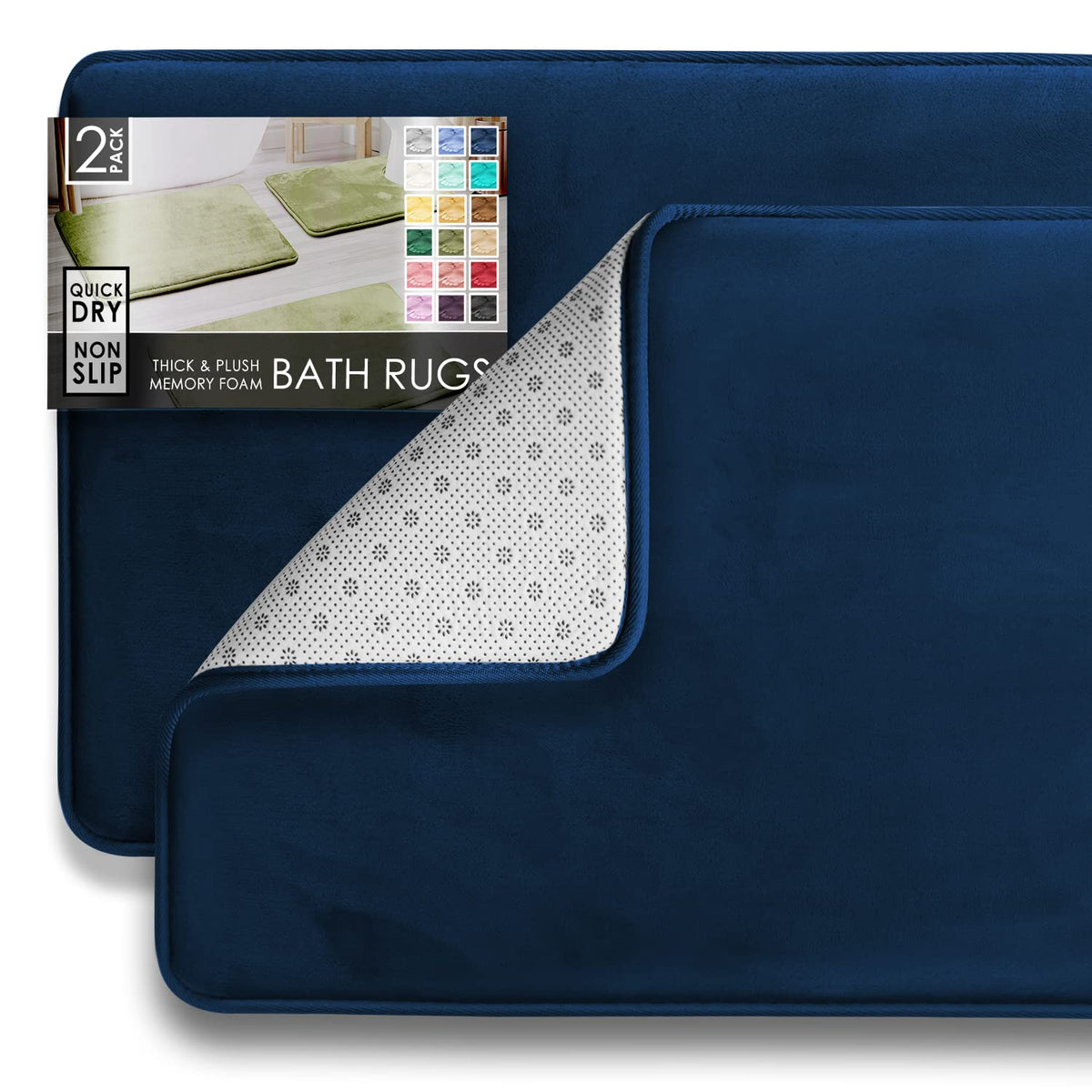 Clara Clark 3 Piece Bathroom Rugs Bath Mat Set, Velvet Memory Foam Bath Mats for Bathroom - Non-Slip, PVC Backing Bath Rugs, Washable - Dries Quickly, Grey