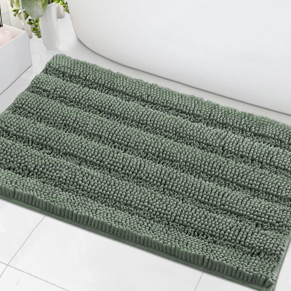 H.VERSAILTEX Bathroom Rugs Bath Rug Set 2 Piece Bathroom Contour Rug Toilet Mat Sets Non Slip Contour Bath Rug Ultra Thick Water Absorbent Striped Bath Mats Washable(47" x 17" Plus 20" x 20" U, Cream)