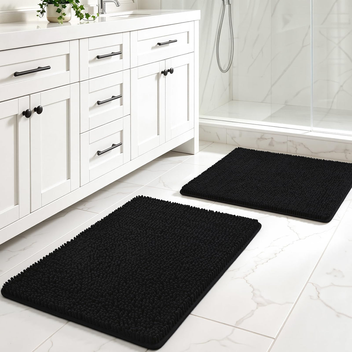 LOCHAS Luxury Bathroom Rug Shaggy Bath Mat 24 x 60 Inch, Gray