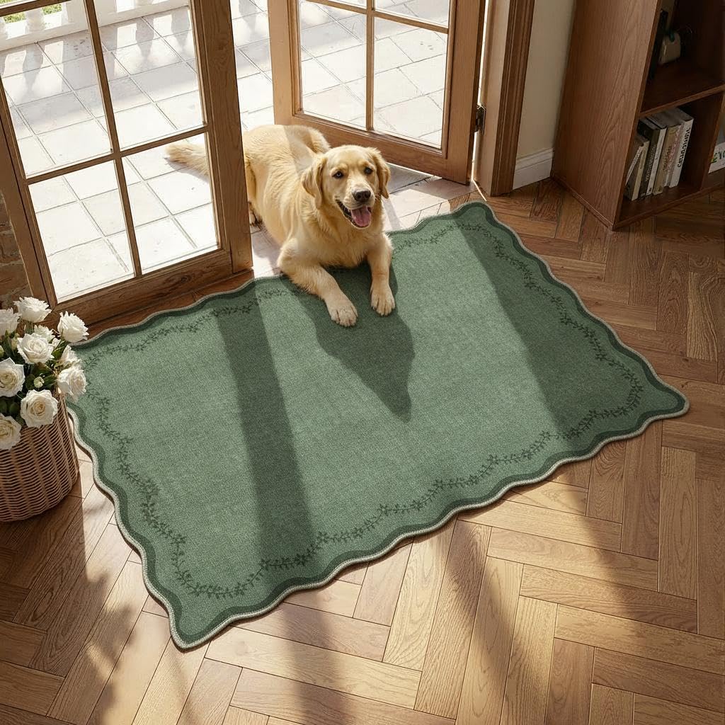 GarveeHome 3x5 Scalloped Washable Area Rug Non Slip Bedroom Entryway Rug