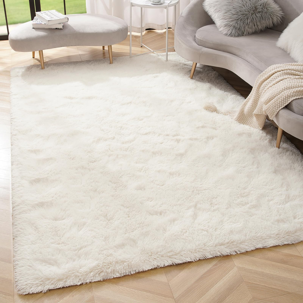 Amearea Shag Fluffy Small Rug, 2x4 Throw Rugs for Bedroom Girls, Black