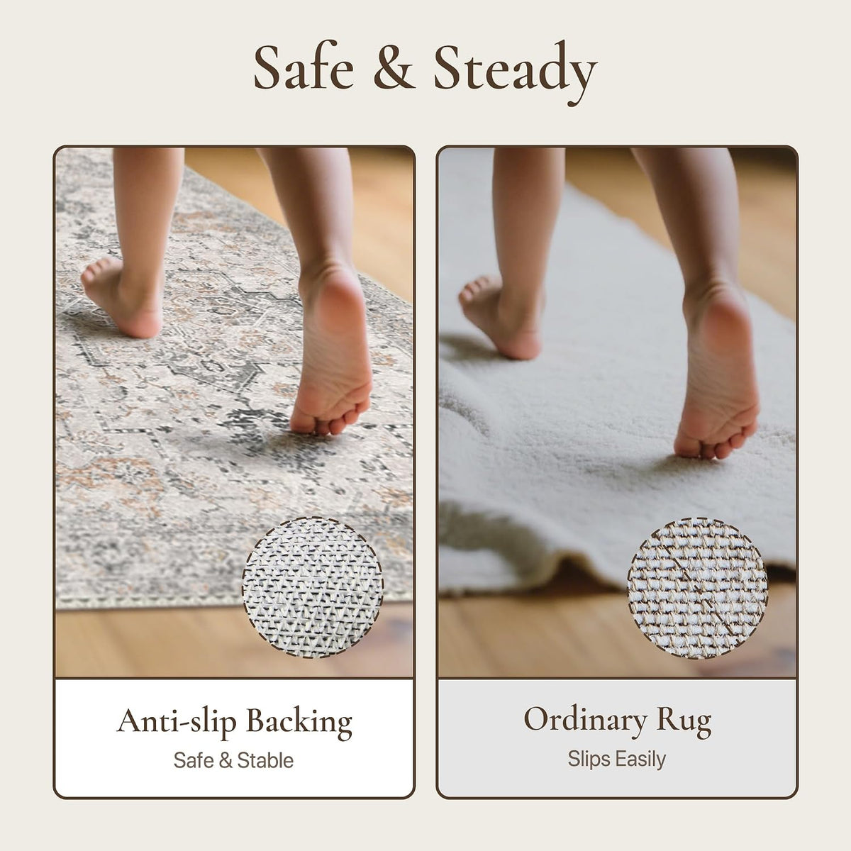 GENIMO 2x5 Washable Runner Rug Non Slip for Hallway, Light Taupe Brown
