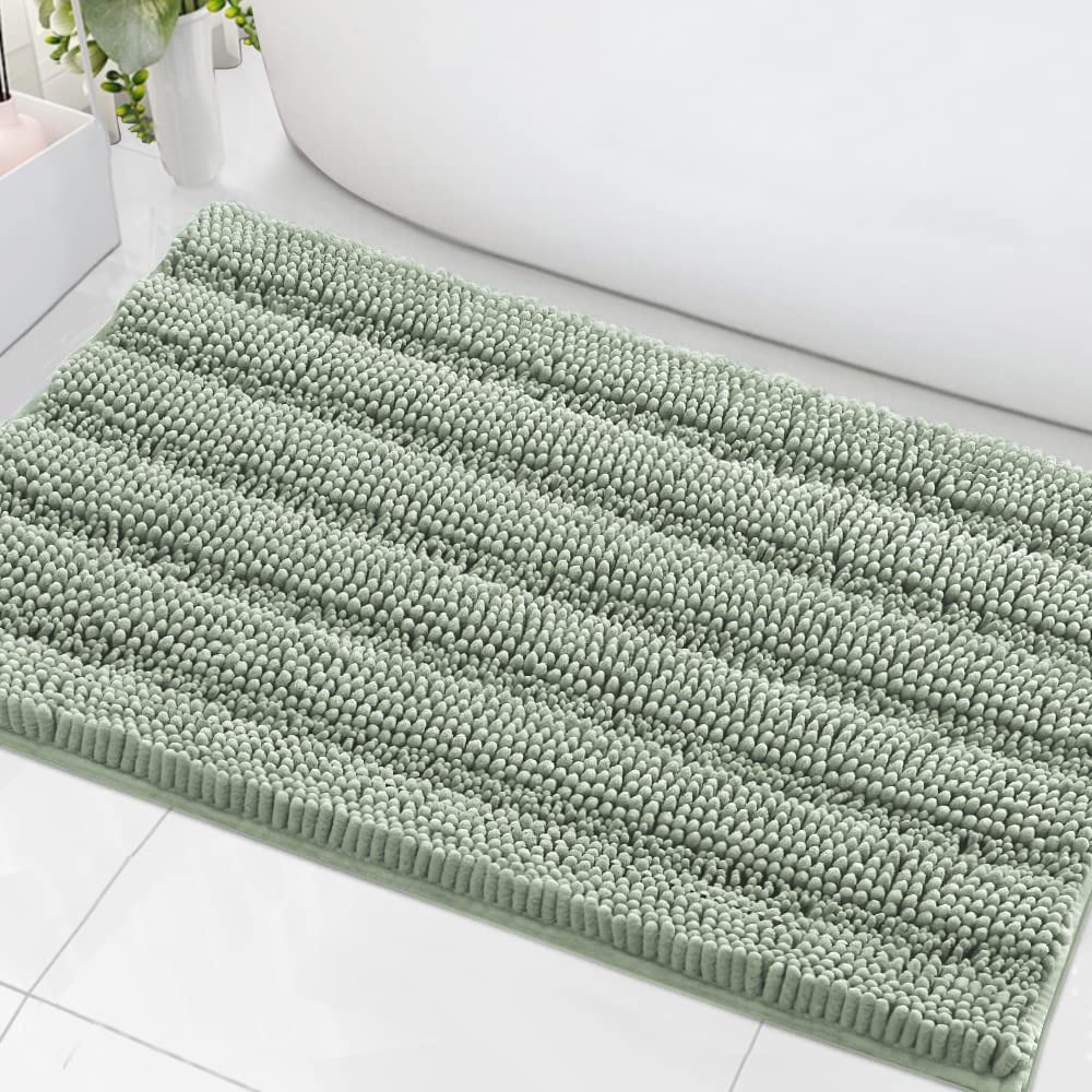 H.VERSAILTEX Bathroom Rugs Bath Rug Set 2 Piece Bathroom Contour Rug Toilet Mat Sets Non Slip Contour Bath Rug Ultra Thick Water Absorbent Striped Bath Mats Washable(47" x 17" Plus 20" x 20" U, Cream)