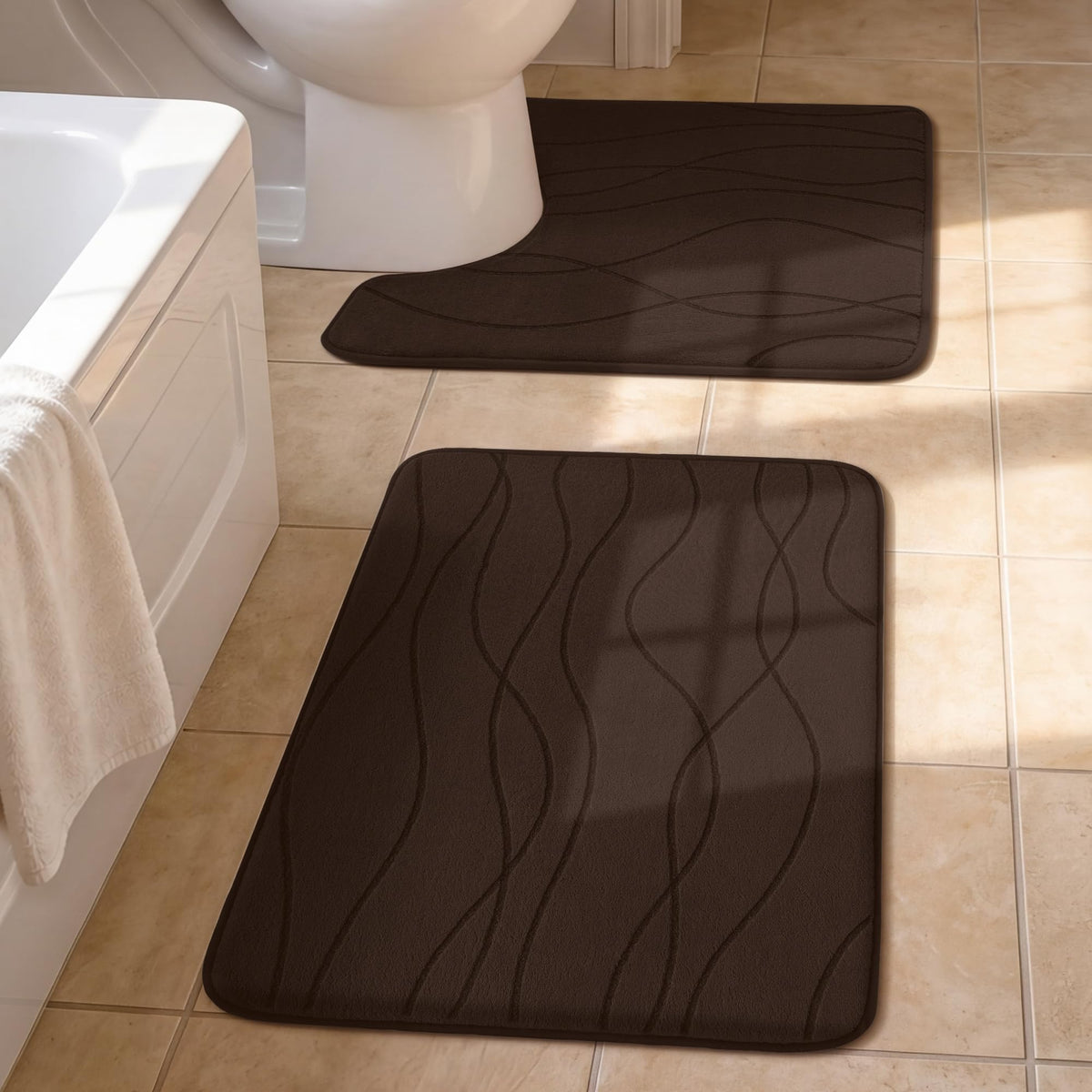 YIHOUSE Bathroom Rugs Set 5 Piece, Memory Foam Bath Mat Dark Grey