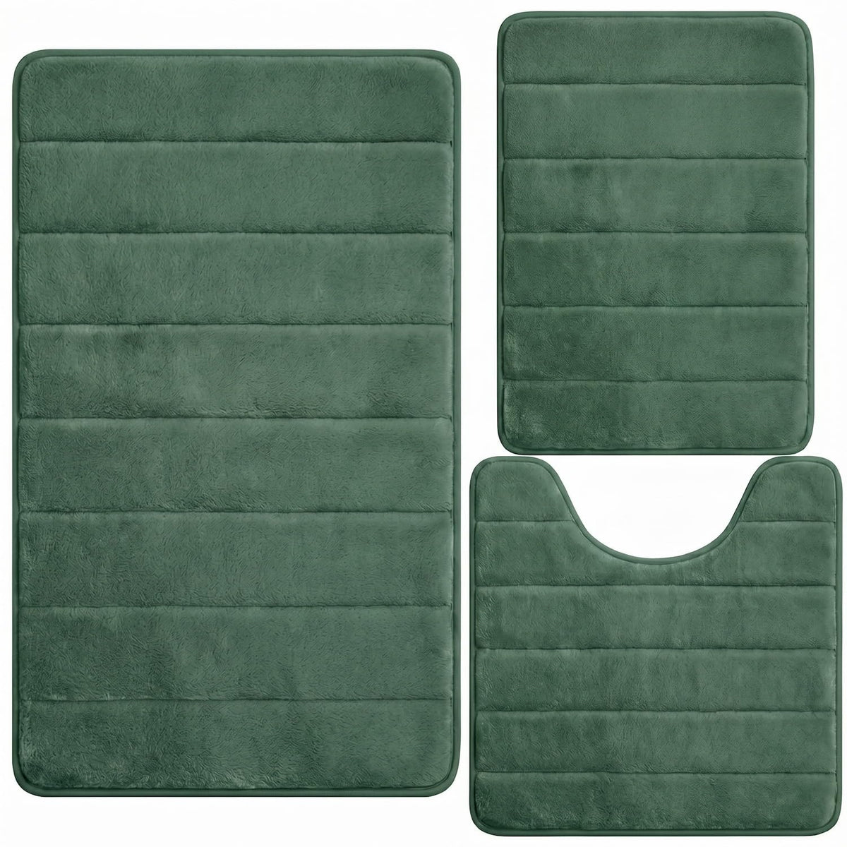 Bathroom Rugs Set 3 Piece, Memory Foam Bath Rugs, Non Slip Washable Bathroom Rug Set, Extra Soft Absorbent Bath Mats with U-Shaped Toilet Rug, Black