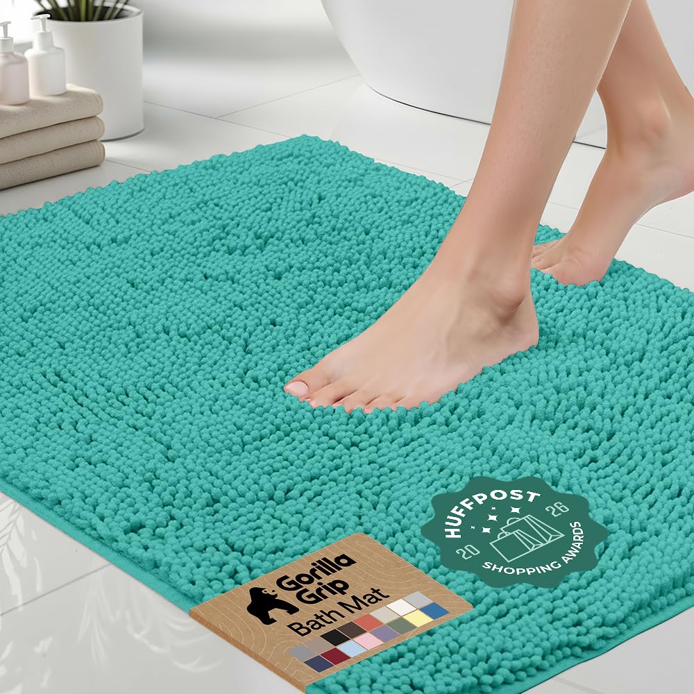 GORILLA GRIP Bath Rug Mat for Bathroom, Absorbent Chenille, 24x17 Gray