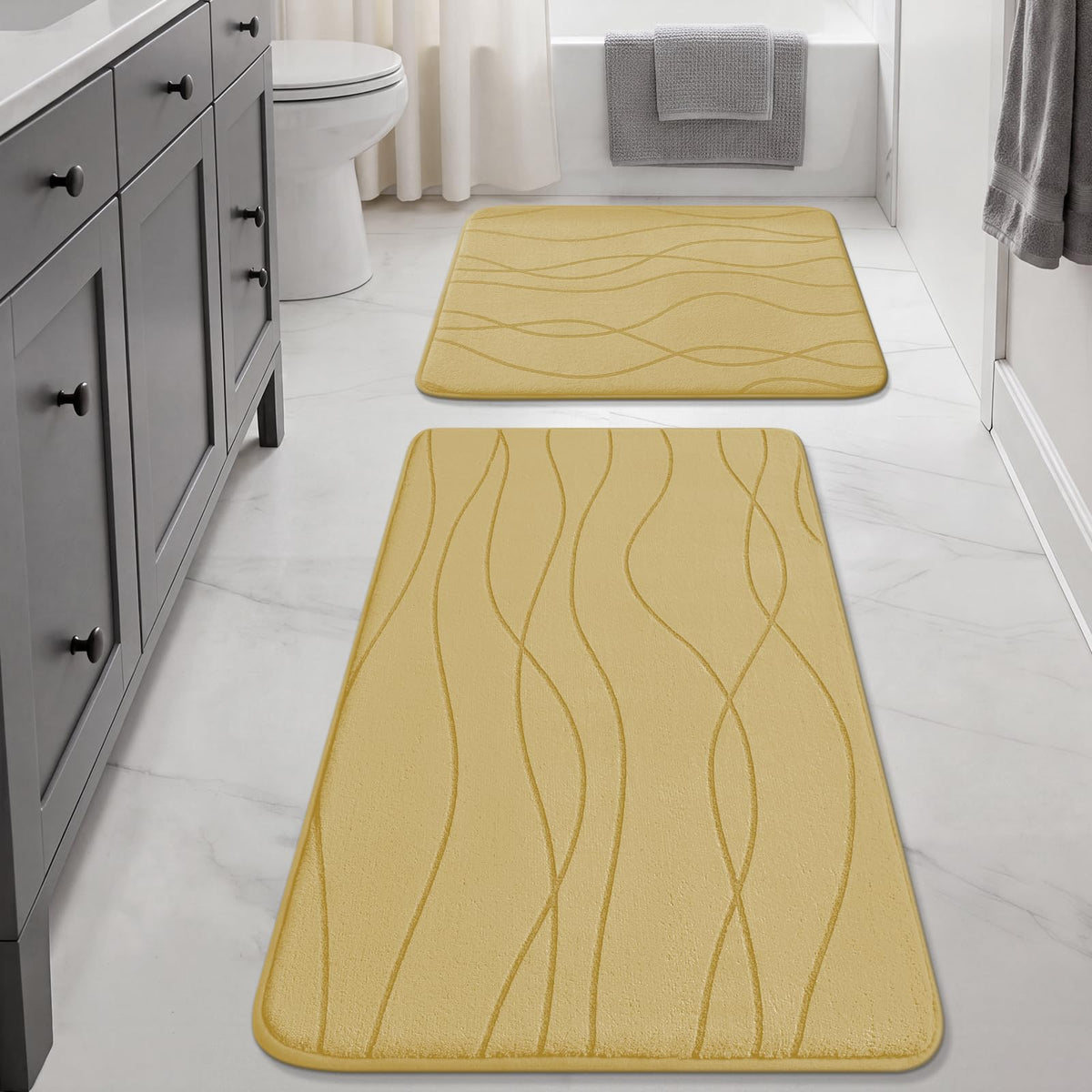 YIHOUSE Bathroom Rugs Set 5 Piece, Memory Foam Bath Mat Dark Grey