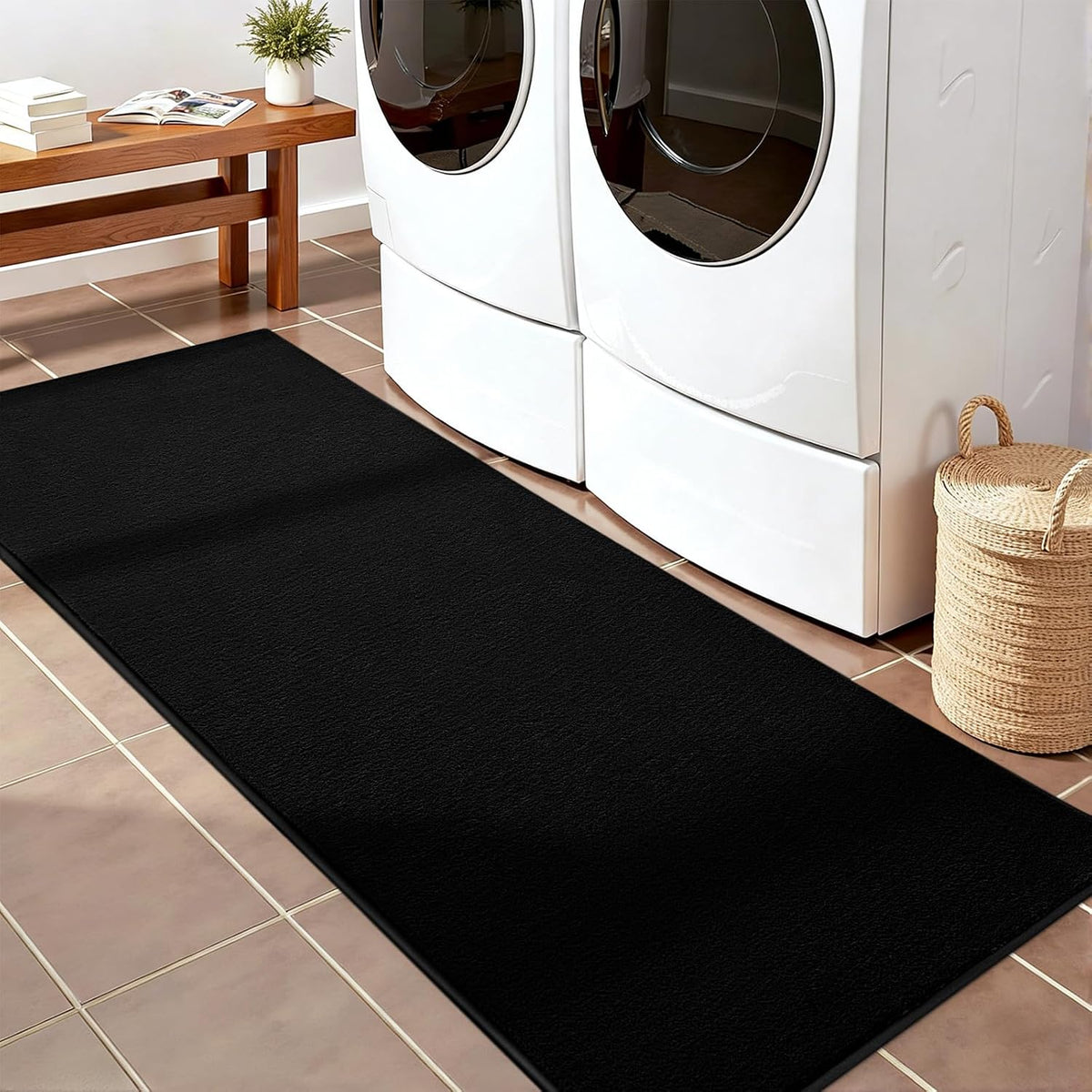Vasofe Black Hallway Runner Rug, 2x6 Non Slip Runners, Washable Bedroom Rug