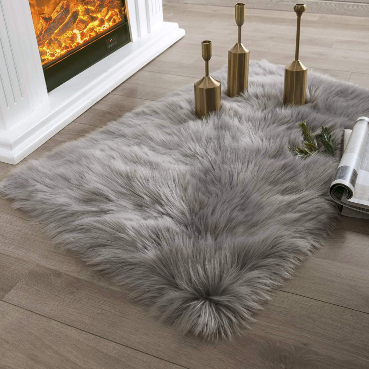 Ashler Faux Fur Rug, White, 2x3 Ft, Machine Washable