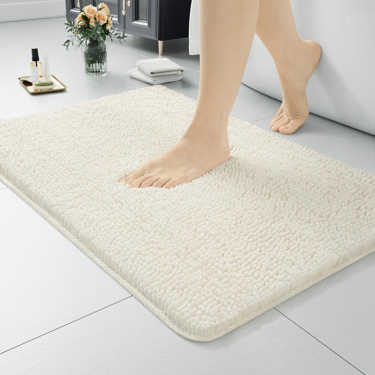 LOCHAS Luxury Bathroom Rug Shaggy Bath Mat 24 x 60 Inch, Gray