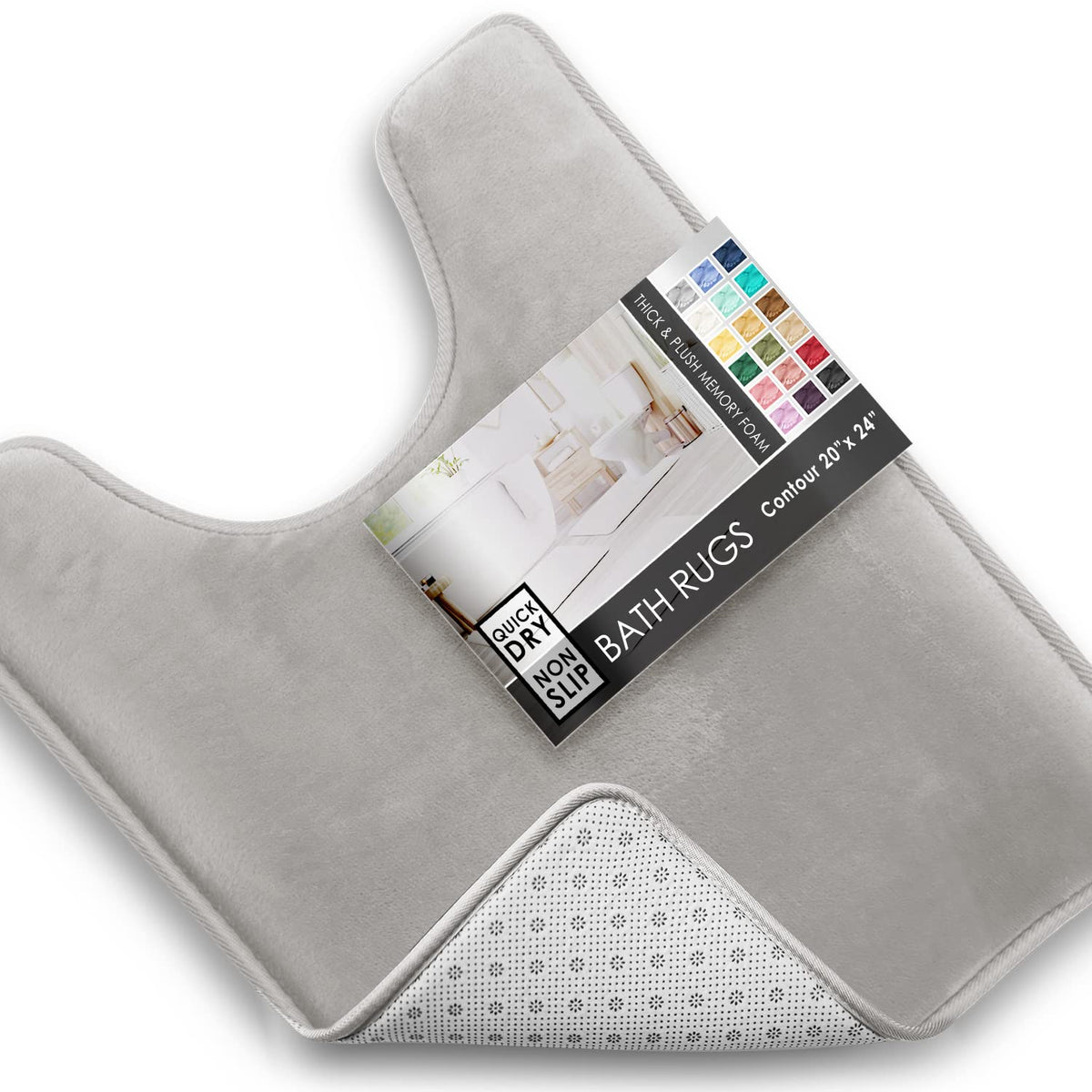 Clara Clark 3 Piece Bathroom Rugs Bath Mat Set, Velvet Memory Foam Bath Mats for Bathroom - Non-Slip, PVC Backing Bath Rugs, Washable - Dries Quickly, Grey