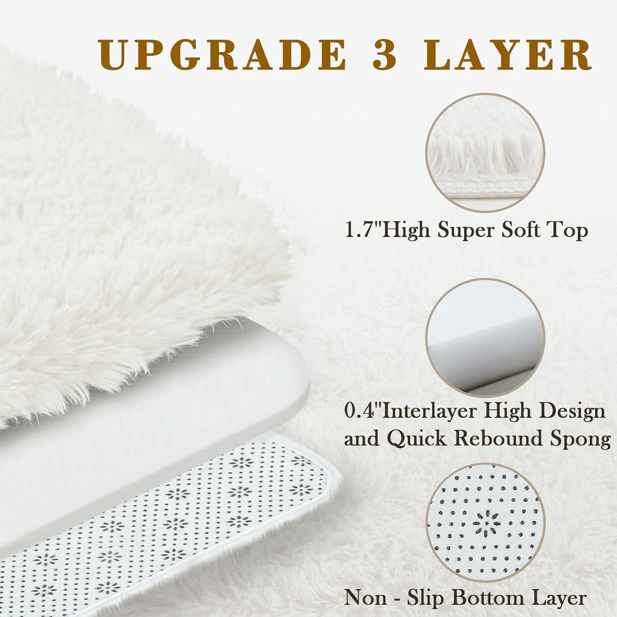 Small Shag Area Rug for Bedroom, 2x3 Cream Soft Plush Carpet