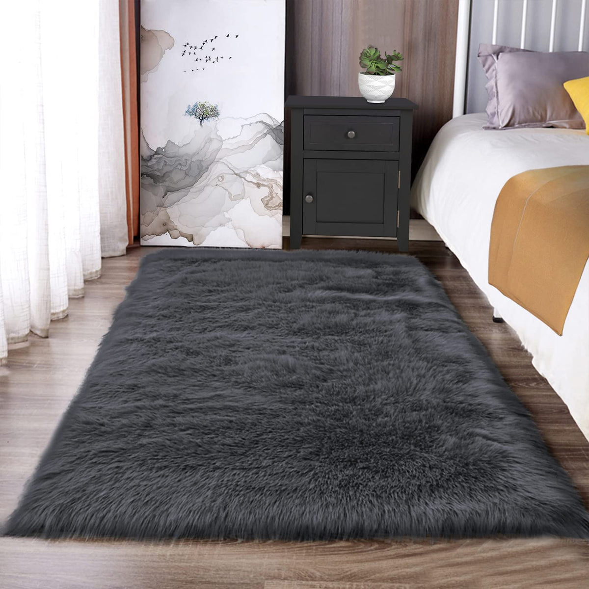 Latepis White Sheepskin Rug 2x3 Faux Fur Sheepskin Rug for Living Room Fluffy Washable Rugs for Bedroom Luxury Room Decor Furry Rugs Rectangle