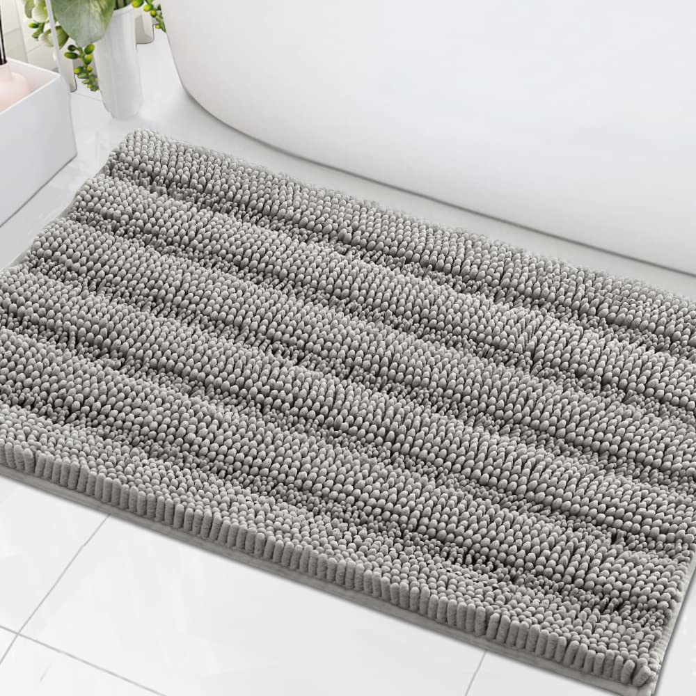H.VERSAILTEX Bathroom Rugs Bath Rug Set 2 Piece Bathroom Contour Rug Toilet Mat Sets Non Slip Contour Bath Rug Ultra Thick Water Absorbent Striped Bath Mats Washable(47" x 17" Plus 20" x 20" U, Cream)